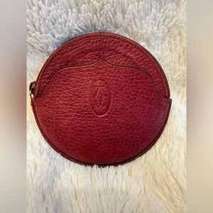 Vintage Cartier Bordeaux Leather Coin Pouch | 90s Must de Cartier Zip Wallet